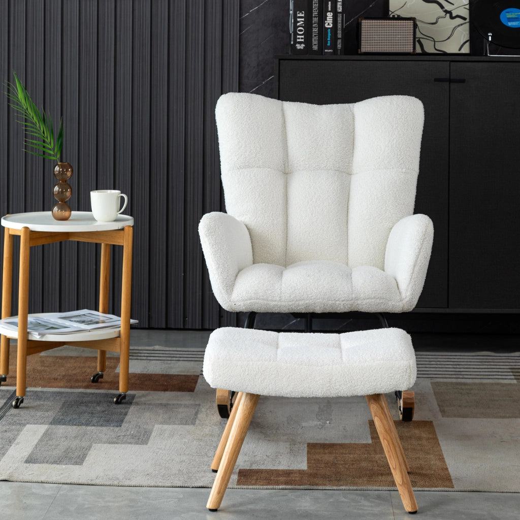 Sedia a dondolo ergonomica - Zephmum- 92x65 cm - Bianco - Con poggiapiedi, telaio in legno di gomma, portata 250 lbs