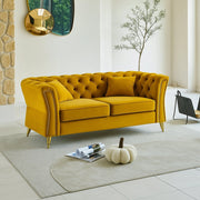 Divano fisso 2 posti Casio, Sofà dritto, Divanetto per salotto, Poltrona matrimoniale, 162x83 h76 cm, Ocra e Oro