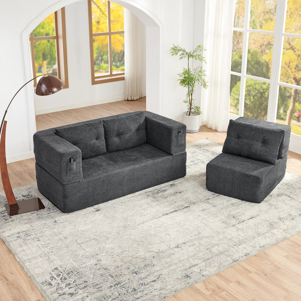 Divano Letto Modulare con Poltrona Pieghevole ¨C MINIMAL ¨C Grigio Chiaro
