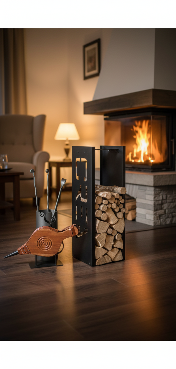 Portalegna per Camino da Interno 350x350x1100 cm in Acciaio Crea Fooc Nero
