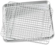 Piatta da forno con griglia di raffreddamento, acciaio inossidabile, grande piatta da forno e griglia per torte, griglia di raffreddamento, 31,6 x 24,5 x 2,5 cm, piatta da forno rettangolare, idonea per lavastoviglie