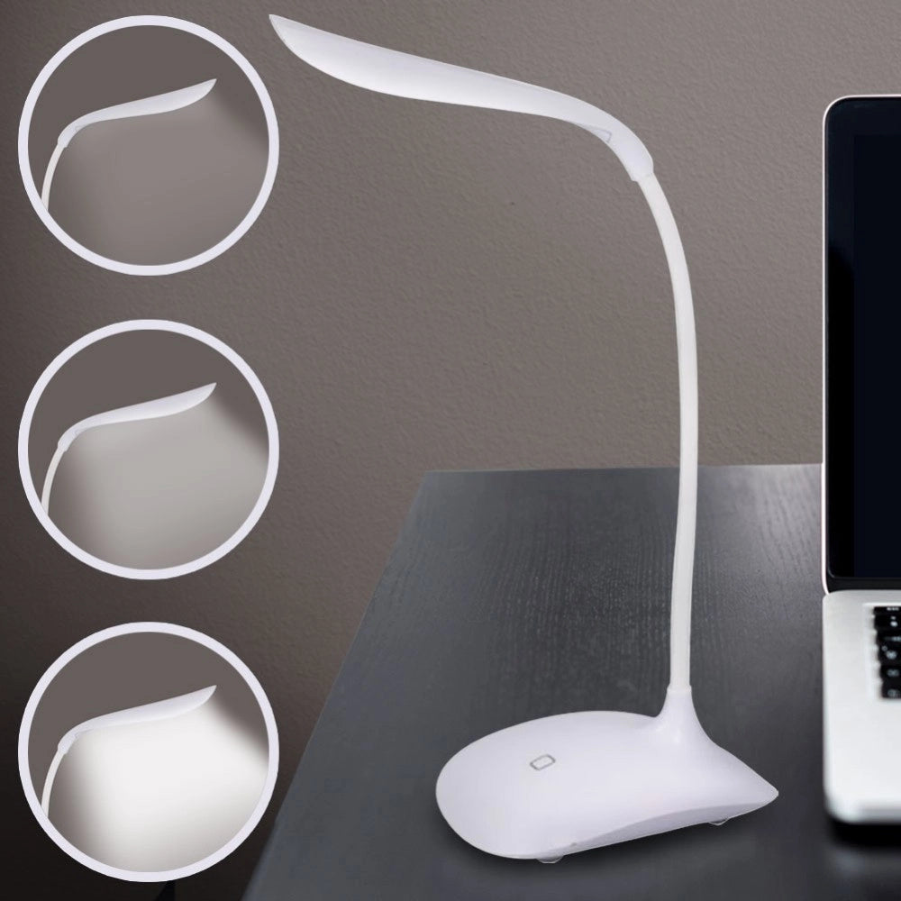 Trade Shop - Lampada Da Scrivania Touch 14 Led Bianco Luce Regolabile E Collo Ergonomico -