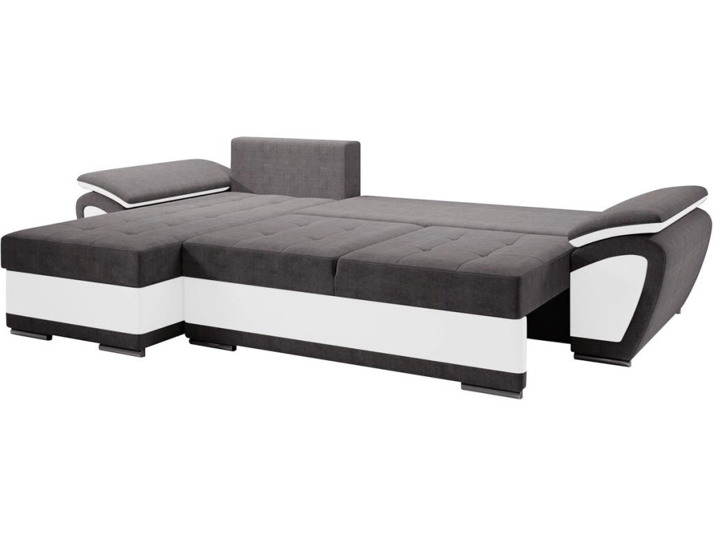 Divano letto angolare sinistro "Enzo" + cassettone - 3 posti - 267 x 156 x 97 cm - Grigio Bianco