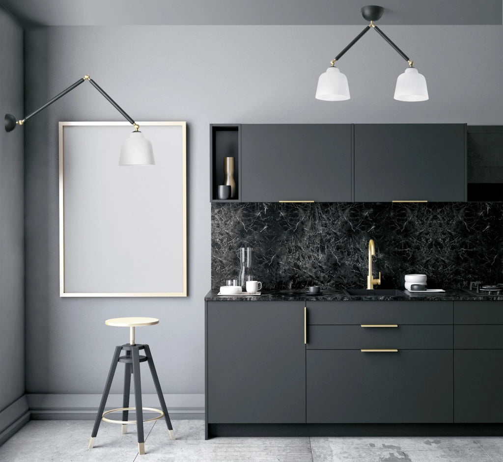 NEORETRO SOFFITTO 2 LUCI SNODABILE STRUTTURA NERA DIFFUSORE VETRO SOFFIATOBIANCHI ATTACCO E27