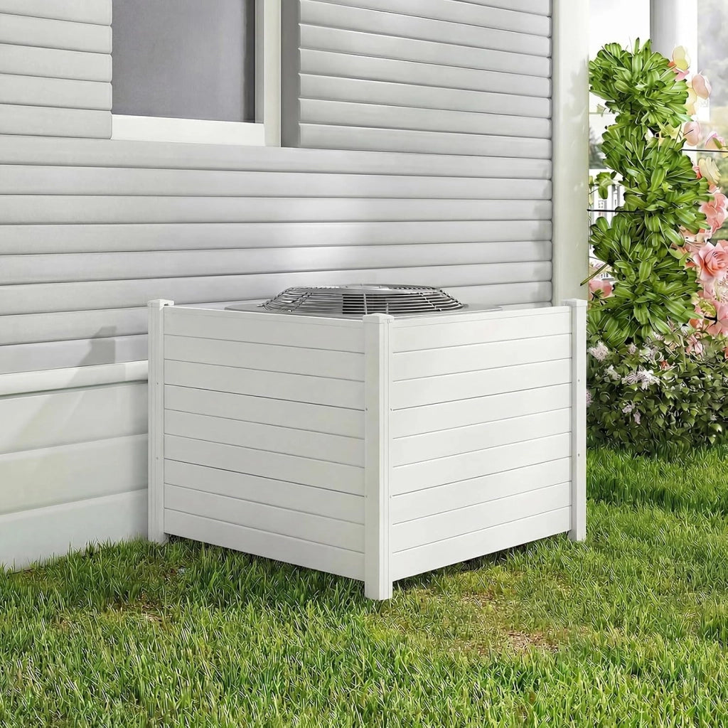 Schermo per Privacy da Esterno, Recinzione con Pannelli e Pali di Metallo Zincato, Recinto da Esterno Versatile e Modulare per Piscina, Copribidone e Condizionatore d’Aria (Bianco)