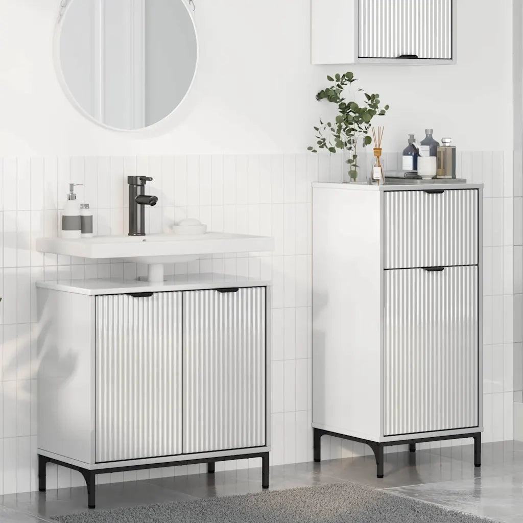 Set di mobili per il bagno con cassetto 2 pcs Bianco Lucido