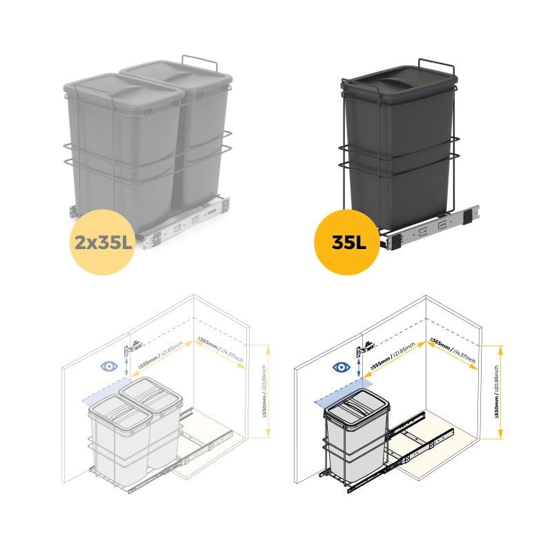 Contenitore per la raccolta differenziata Recycle Inox 2x12lt per il montaggio sul fondo e l'estrazione manuale/automa..