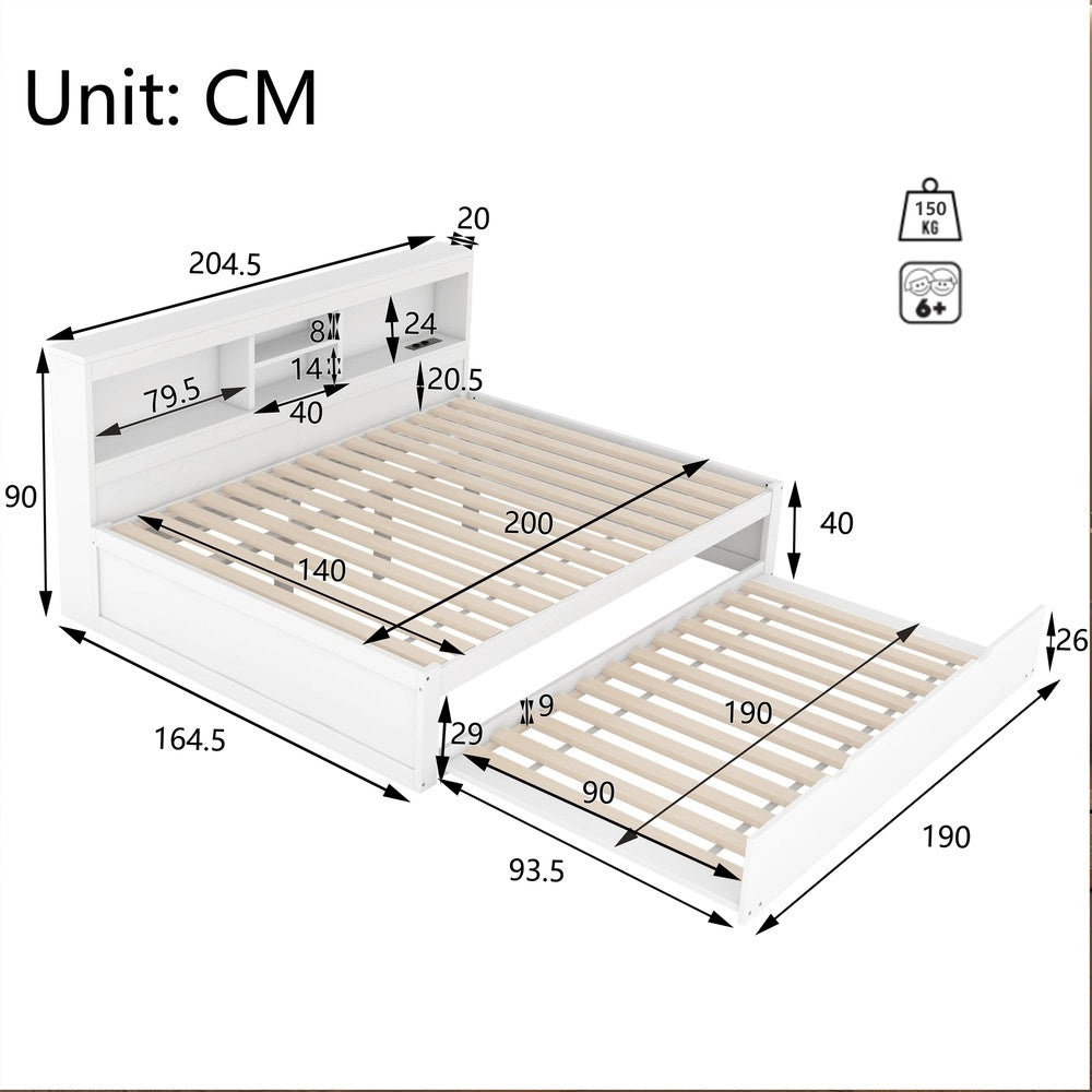 Letto Divano con LED e Contenitore ¨C MINIMAL ¨C Bianco 140x200