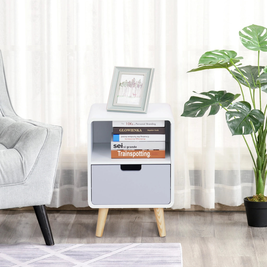Comodino con Cassetto in Legno di Pino ¨C Zephmum ¨C MDF Bianco 40x38x58 cm