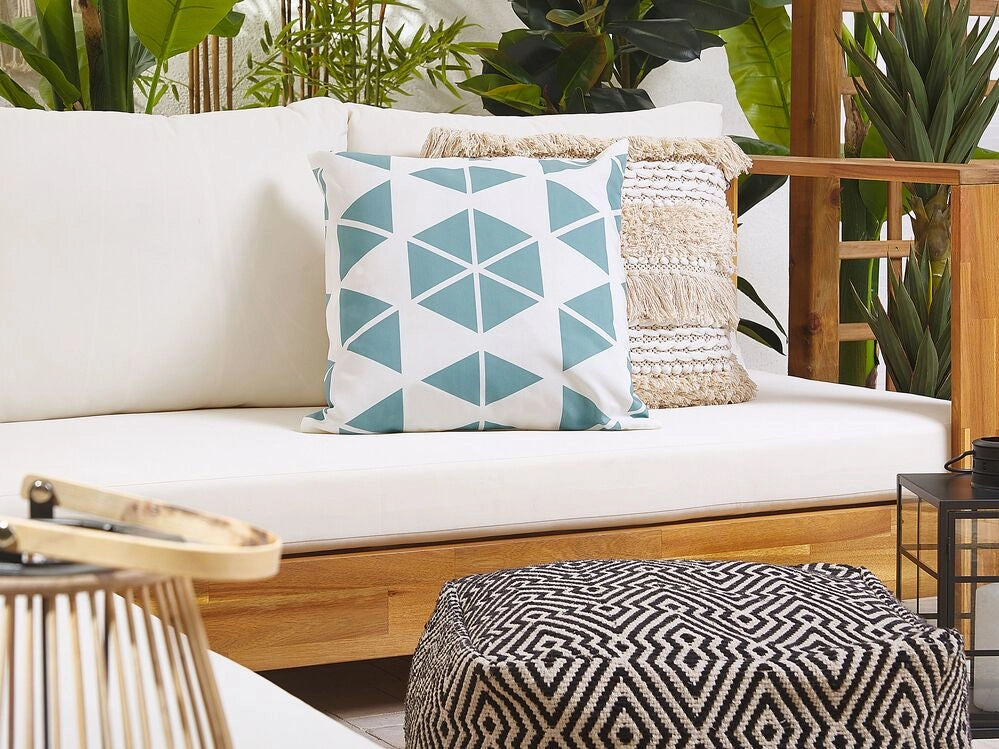 Cuscino da Giardino Motivo Geometrico a Triangoli Bianco e Blu 45 x 45 cm