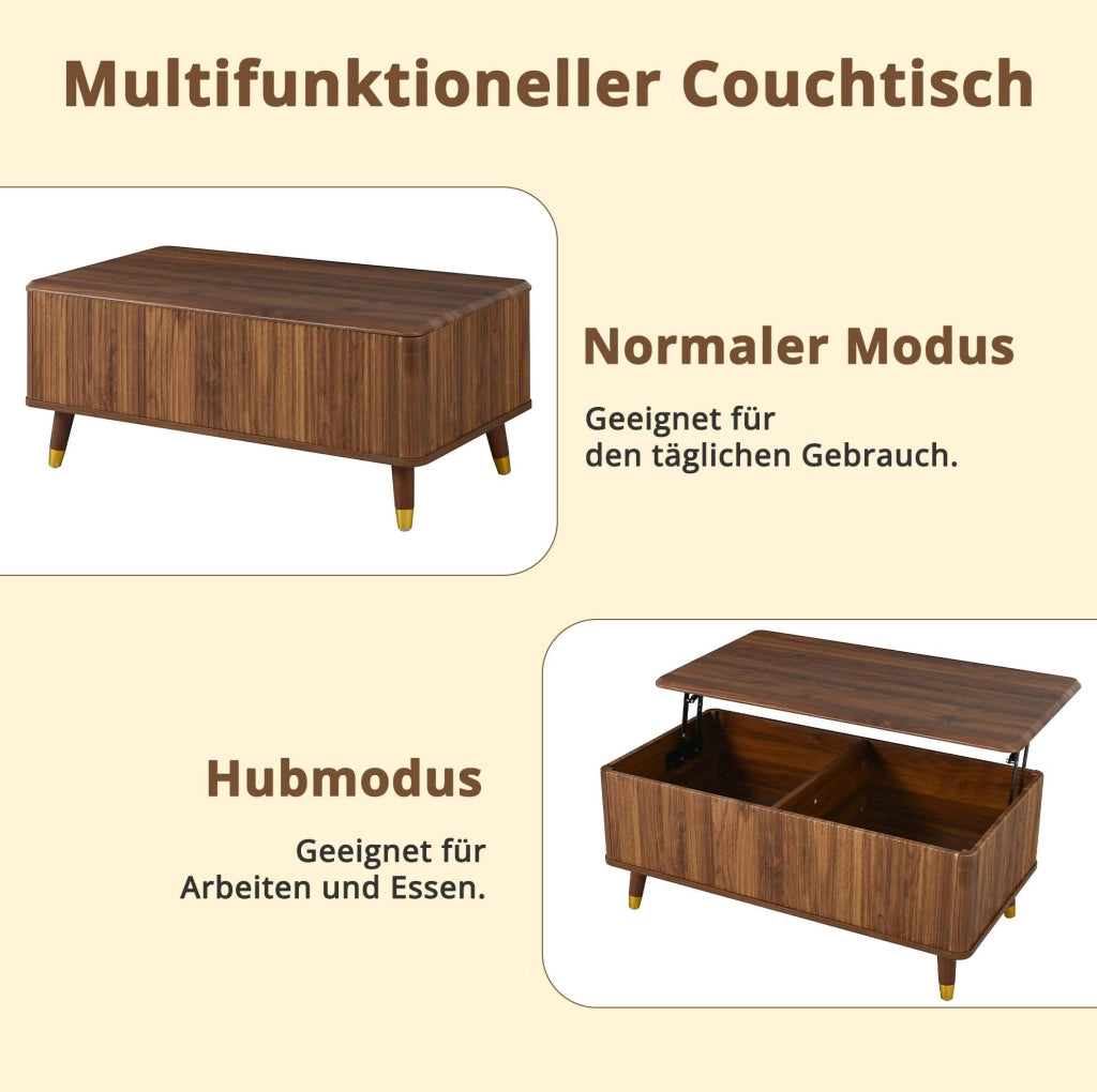 Tavolino da caffè moderno retrò con piano sollevabile 97x52x56;5 cm in MDF; noce