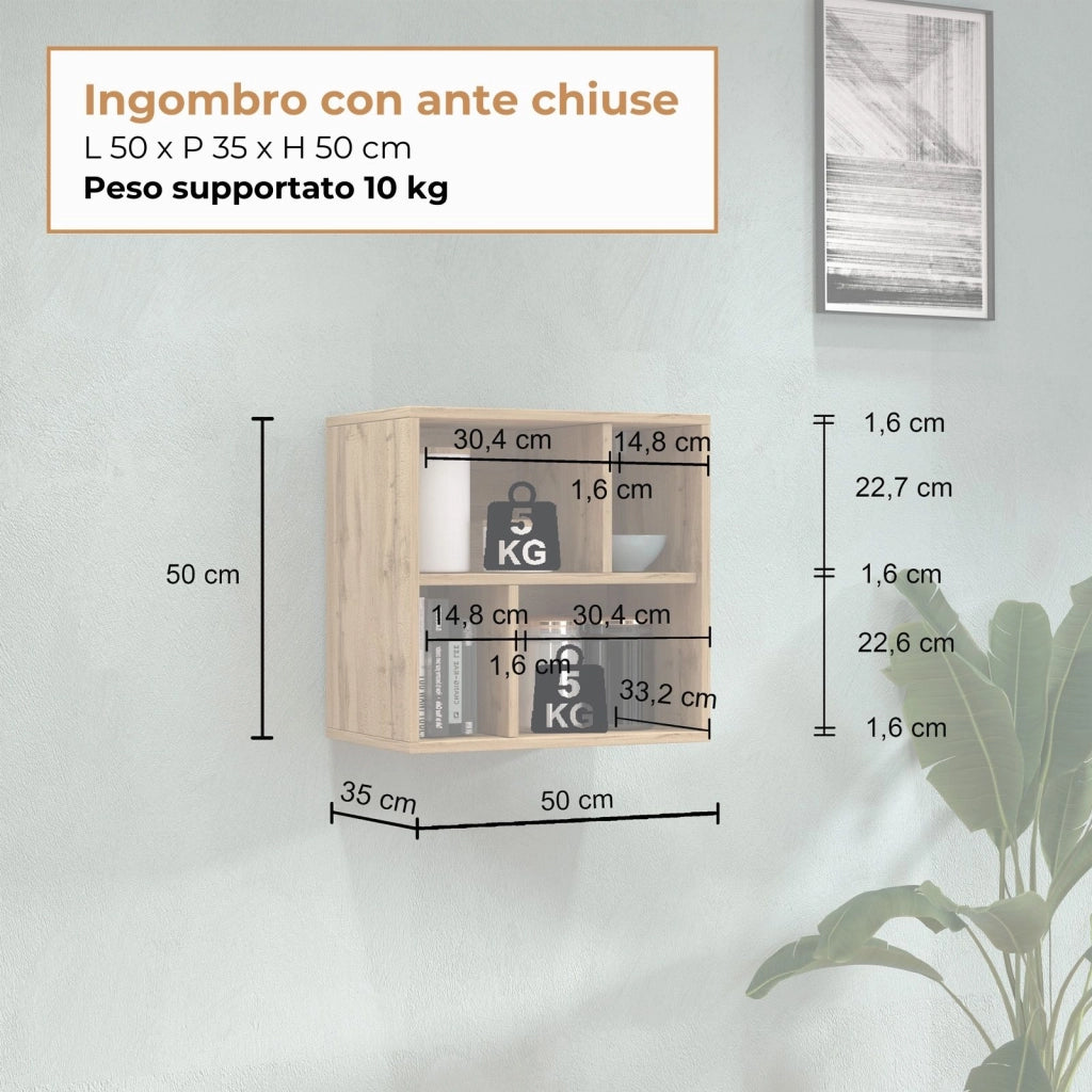 WHOUS Pensile a giorno Chronos con 4 vani rovere 50x35x50 cm