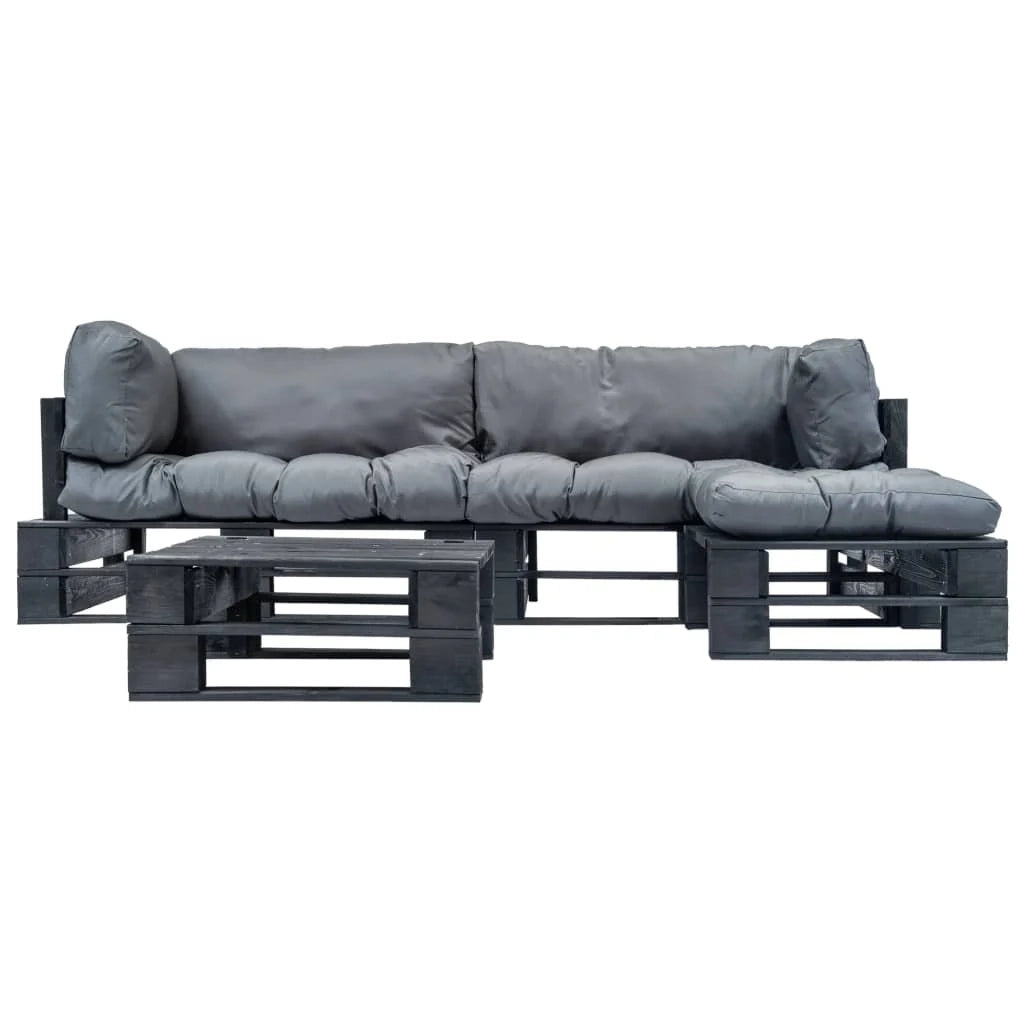 Set di mobili da giardino in pallet 4 pezzi con cuscini grigio legno 02_0018369