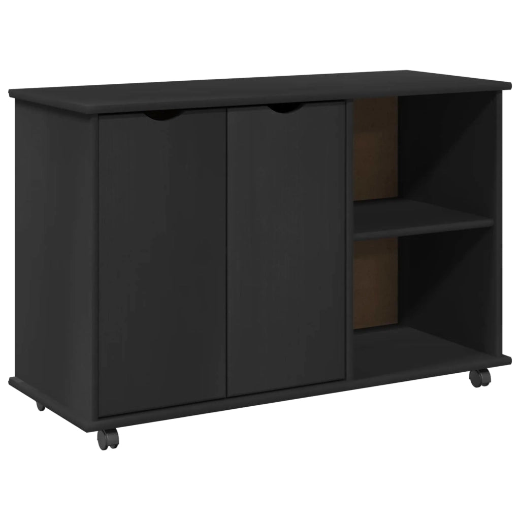 Mobile con Ruote Nero 100 x 39 x 65,5 cm Legno di Pino Massello 42028387