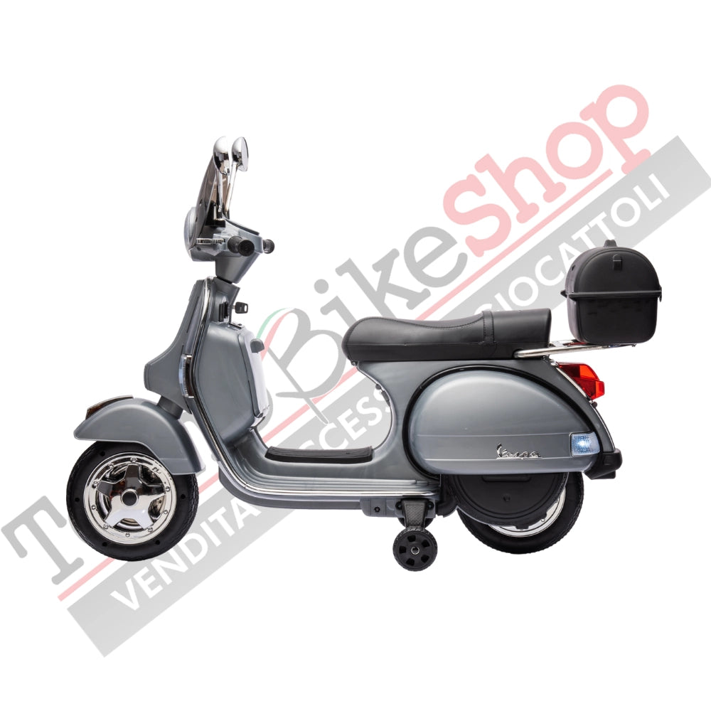 Moto Scooter Elettrico per Bambini Piaggio VESPA PX150 FULL con Parabrezza e Bauletto 12V-Grigio