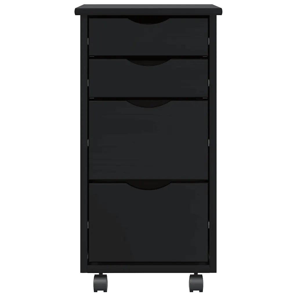 Armoire roulante avec tiroirs MOSS noir bois de pin solide