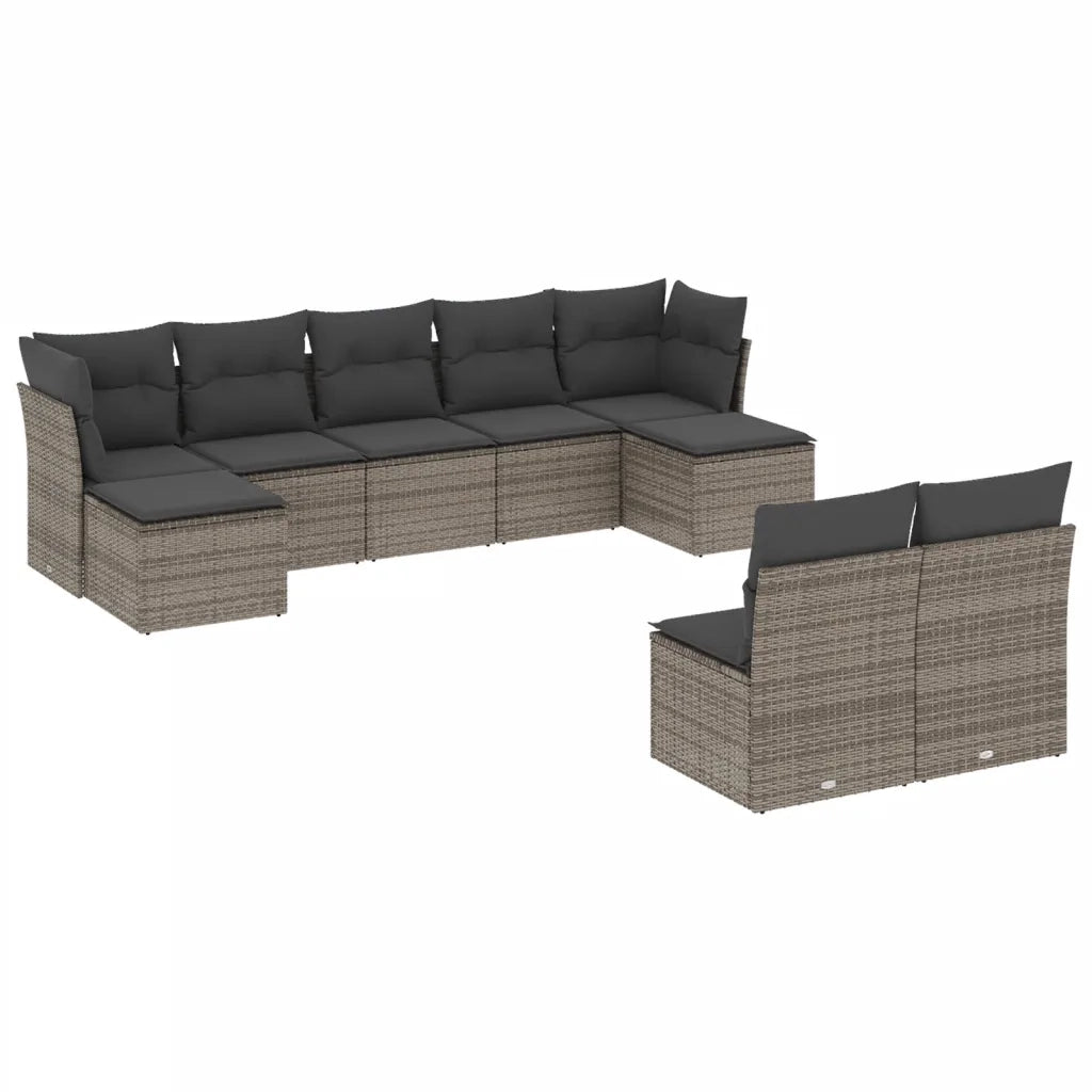Set Divano da Giardino 9 pz con Cuscini Grigio in Polyrattan 3218270