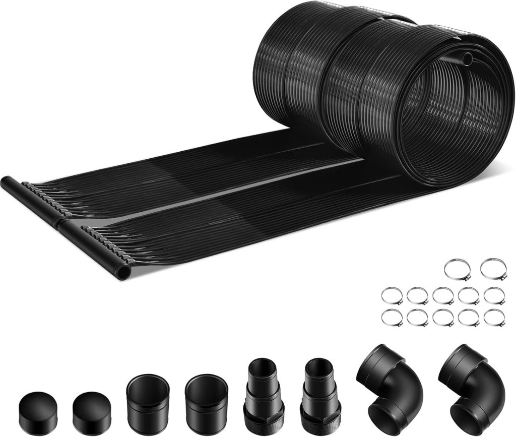 Riscaldatore Solare, Set di 2 Pannelli Solari per Piscina Fuori Terra, Materiale PE di qualità, Set di Accessori Completi, per Piscina Fino a 12000L di Acqua, Nero (6 x 0,75 m)