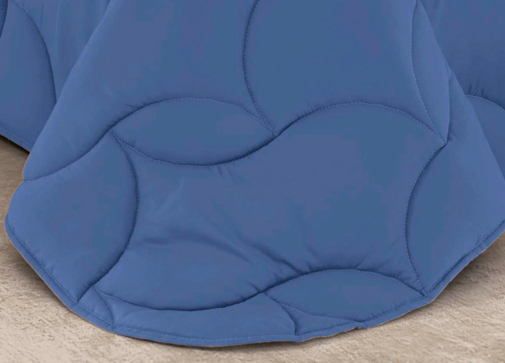 Trapunta Piumone Letto Invernale 300gr Microfibra Hilary Tinta Unita Bicolor - Piazza E Mezza - Azzurro-Blu