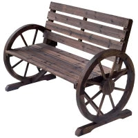 Panchina da Esterno a 2 Posti , Panchina da Giardino Stile Country con Braccioli a Ruota in Legno, 105.5x59x75cm Marrone