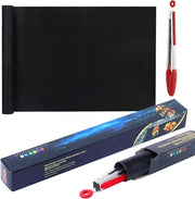 Matte per barbecue a gas, 180 x 40 cm, mat per cottura, pellicola per cottura, riutilizzabile, rivestimento antiaderente, tappeti per barbecue con superficie ruvida, nero