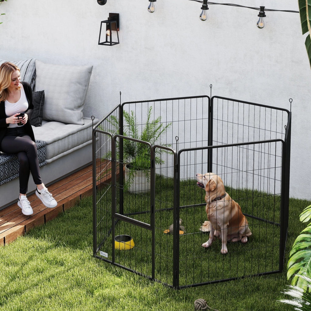 Recinto per cani modulare 6 pannelli pieghevole in acciaio con porta ¨C Zephmum ¨C 80x100 cm grigio