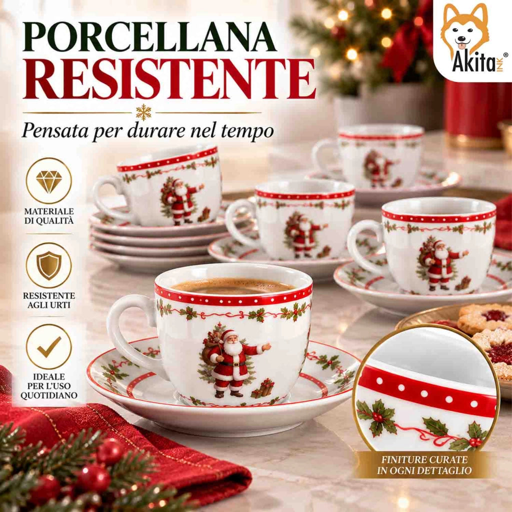 Akitaink 6 Tazzine da Caffe' Santa Claus con Piattino 90 ml