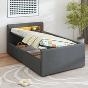 Letto imbottito per bambini 90x200 cm con LED; USB e contenitore idraulico; grigio scuro