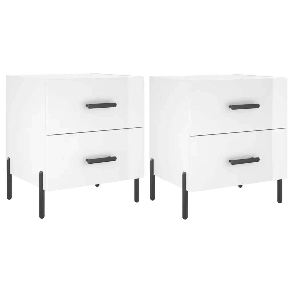 Comodini 2 pz-Set di 2 Tavolino da notte Bianco Lucido 40x35x47,5 cm in Legno Multistrato 386474