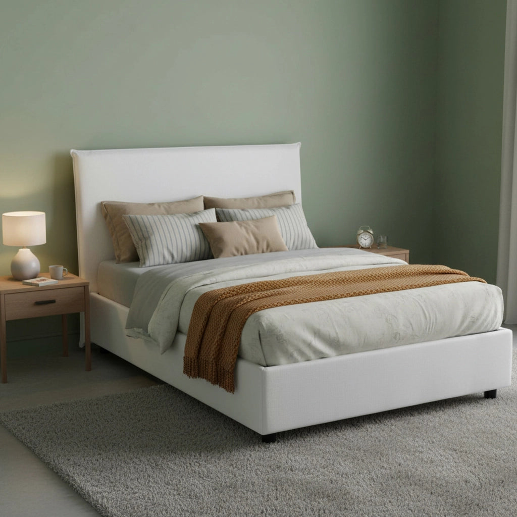 Anyta, Letto Piazza e Mezza Sfoderabile Made in Italy, Bianco