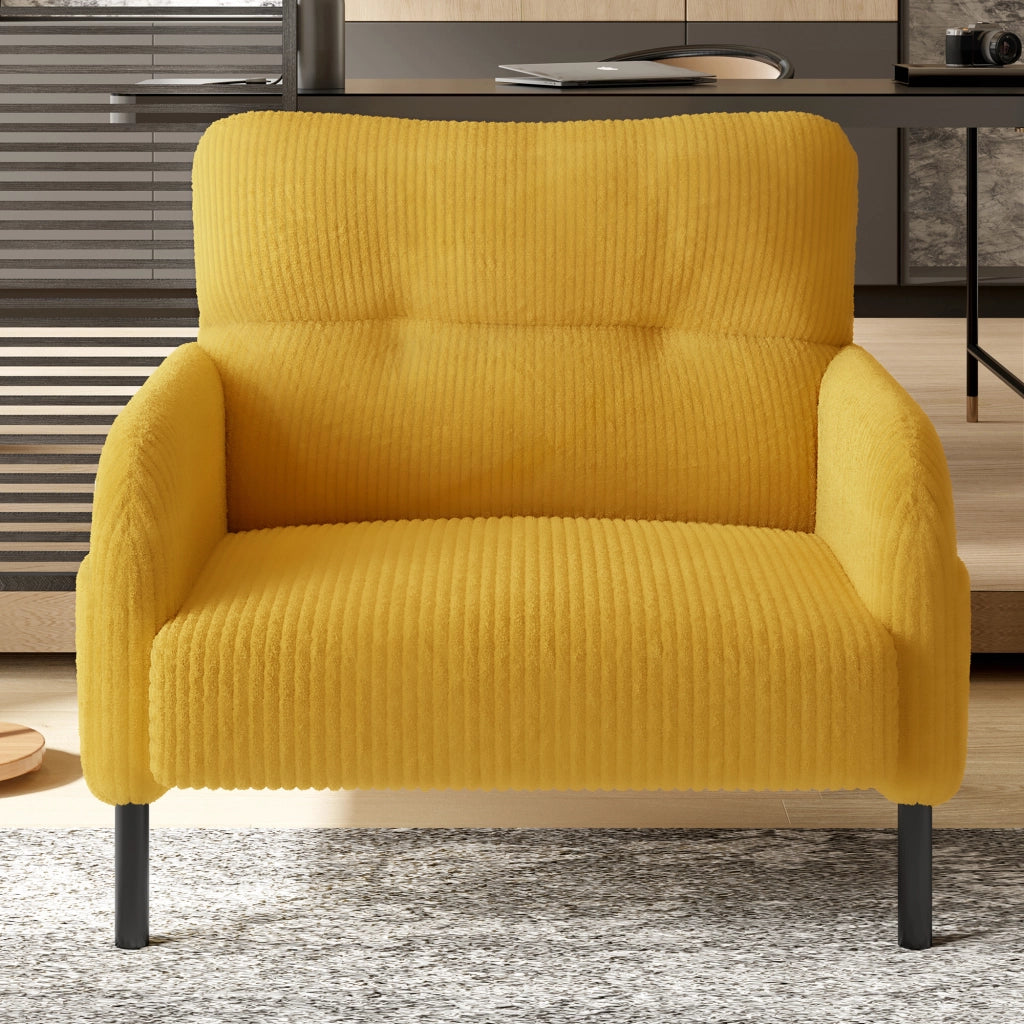 Poltrona con Tasca Laterale e Seduta Profonda; Schienale Ergonomico; in Velluto a Coste Giallo 67 × 75 × 79 cm