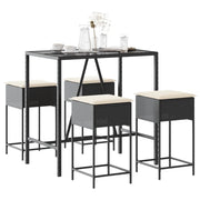 vidaXL Set Bar da Giardino 5 pz con Cuscini in Polyrattan Nero
