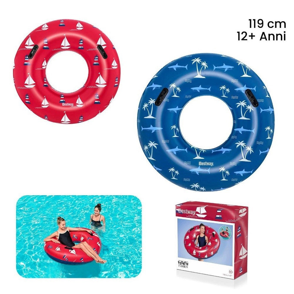 Trade Shop - Ciambella Gonfiabile Fashion Nautical Salvagente 119cm Con Maniglie Estate 36353 -