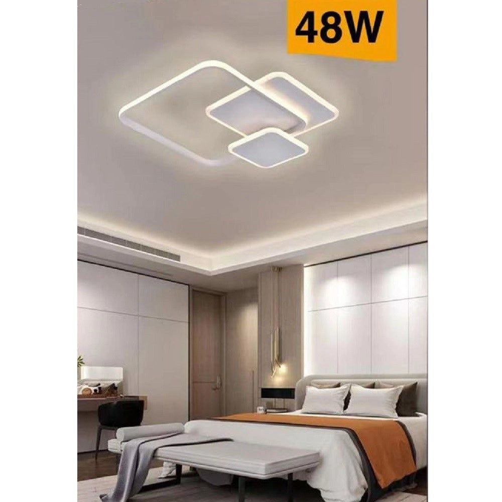 Trade Shop - Lampada Soffitto Plafoniera Led 48w Moderno 3 Quadrati Luce 6500k 4000k 3000k C31 - -bianco Caldo      -