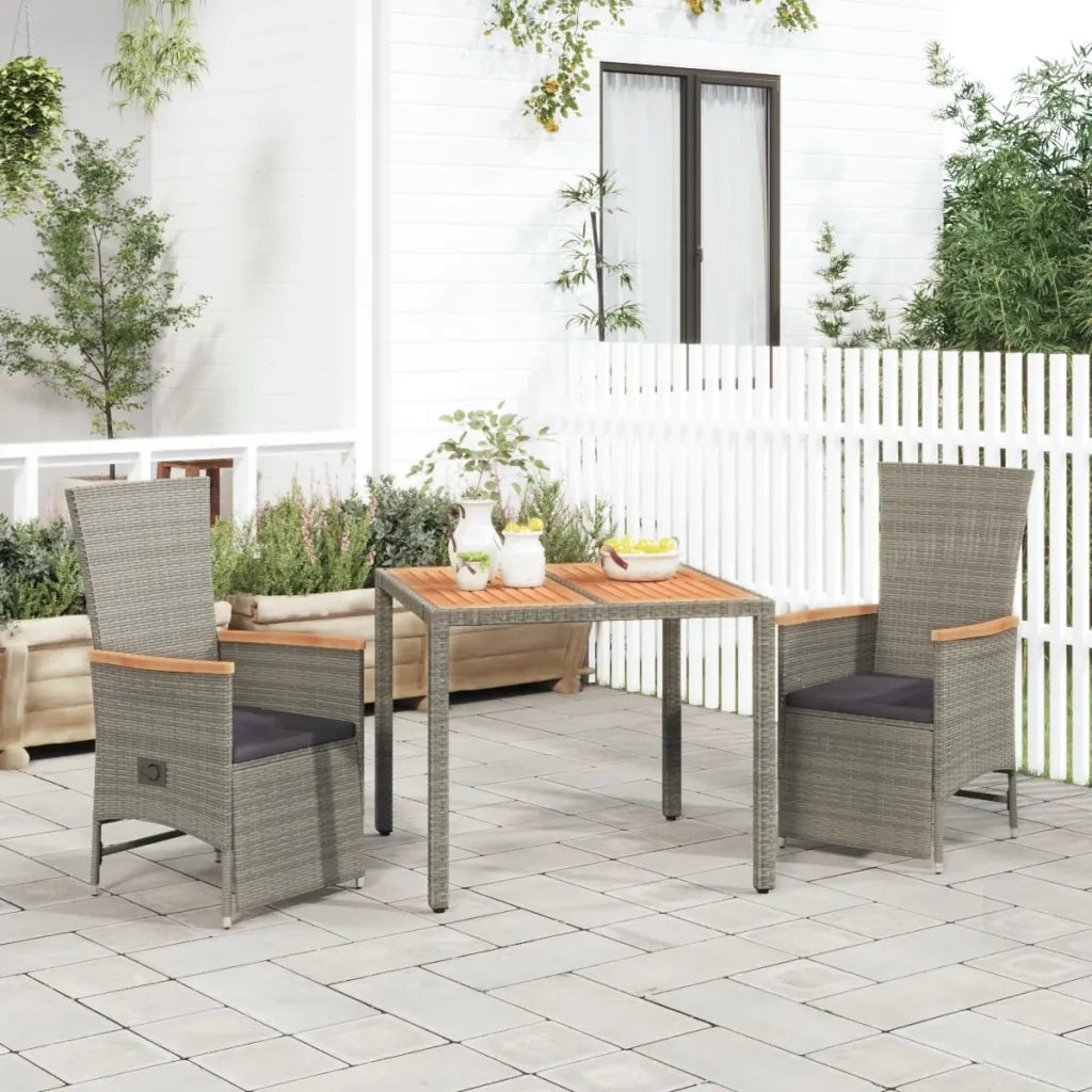 Set da Pranzo da Giardino 3 pz | Set Salotto da Giardino con Cuscini in Polyrattan Grigio