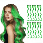 12 Estensioni per Capelli Clip-In, Capelli Fittissimi a Stele Lunghe in Fibra Artificiale con Clip per Donne e Ragazze, Stile Festival (Verde)