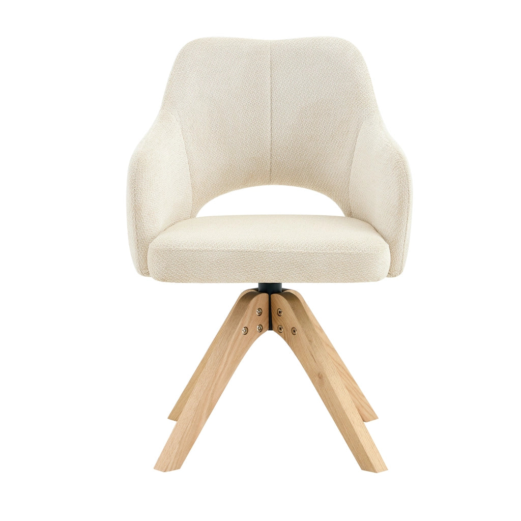 Sedie da pranzo girevoli set da 2 con schienale ergonomico e rotazione 360 gradi in tessuto bianco e legno massello