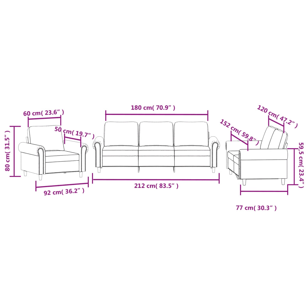 Set di Divani 3 pz con Cuscini Grigio Scuro in Velluto 3202171