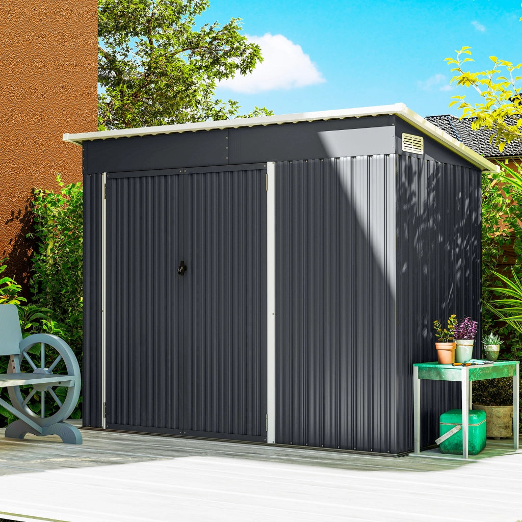 Casetta Box da Giardino 234x132x185 cm con 3 Porte Bloccabili in Acciaio Grigio Scuro