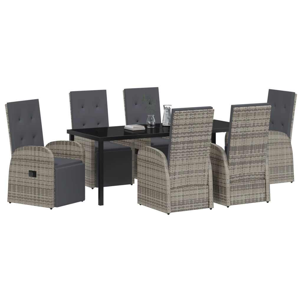 Set da Pranzo per Giardino in 7 Pezzi con Cuscini Grigio Rattan Polimerico