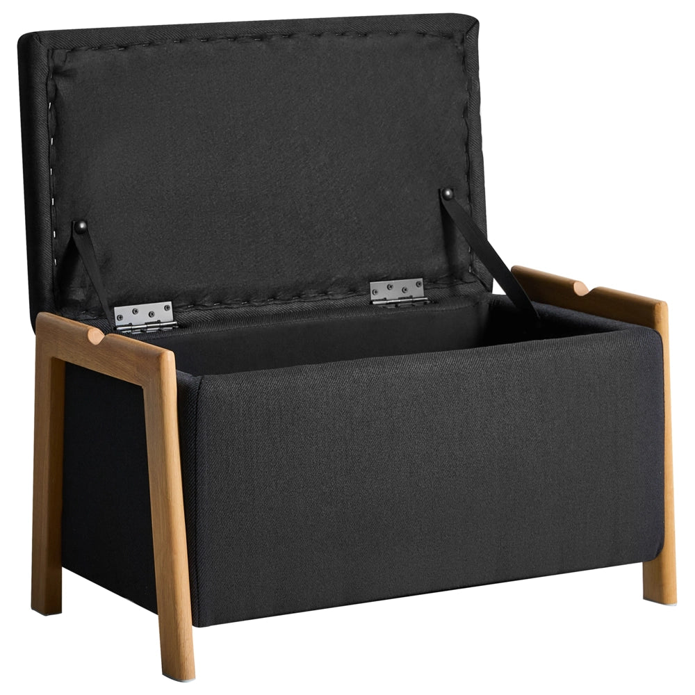 Set divano e panca tessuto nero imbottito Gambe in ferro Funzione letto Contenitore aggiuntivo Stile moderno