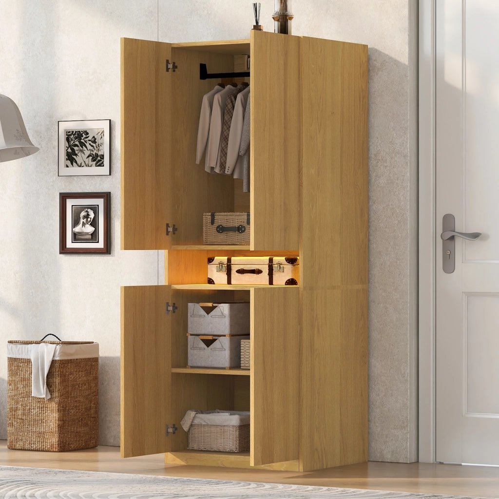 Armadio con vano LED e ampio spazio interno in MDF color legno 70 × 55 × 180 cm