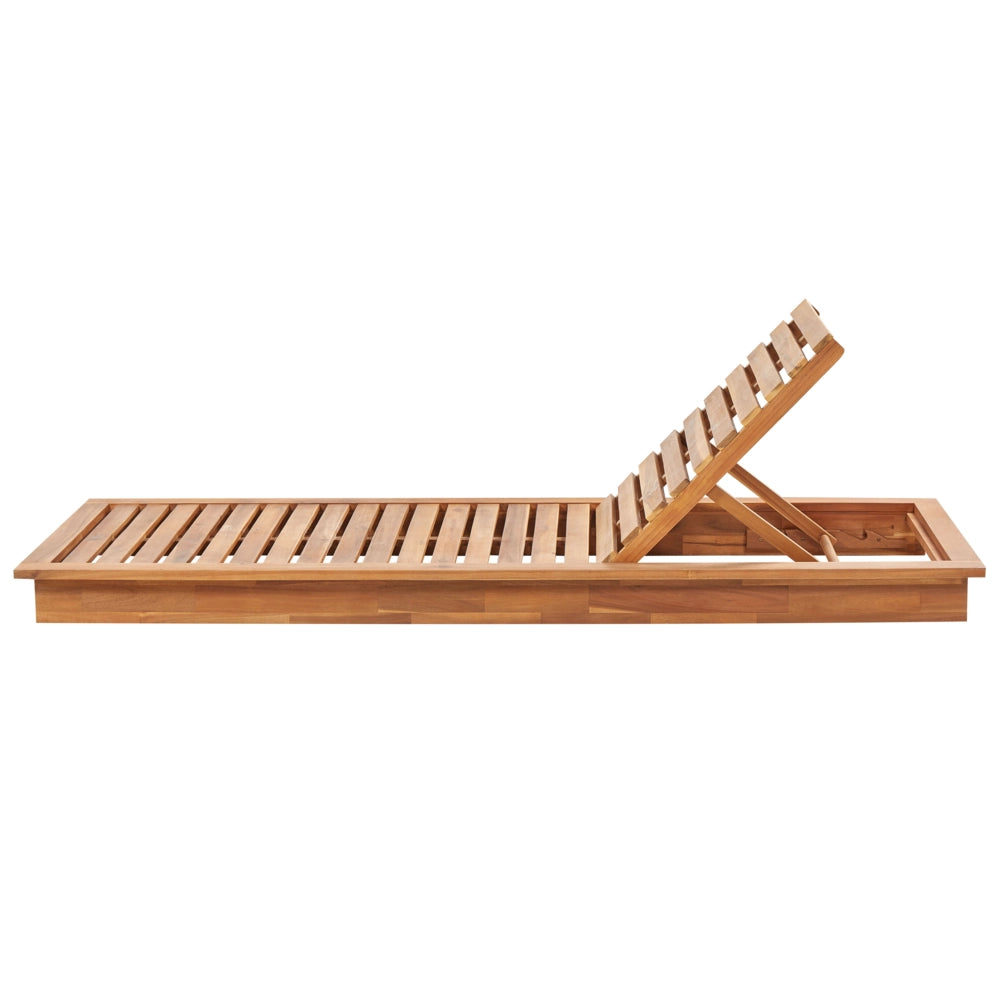 Lettino da giardino in legno di acacia con schienale reclinabile e cuscini bianco sporco terrazzo giardino esterno