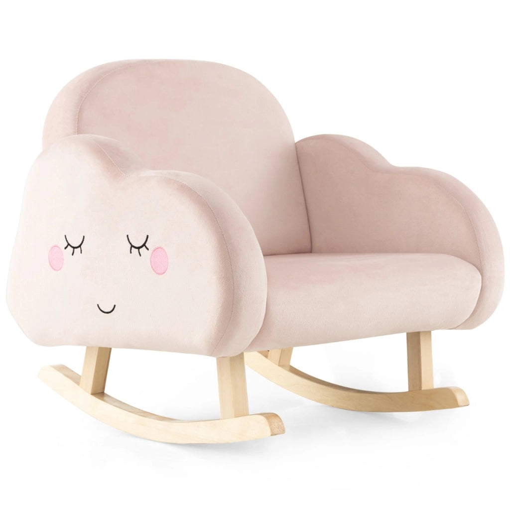 Sedia a dondolo per bambini con gambe in legno massello e piedini antiscivolo, Poltrona imbottita a dondolo Roseo-Divani per bimbi