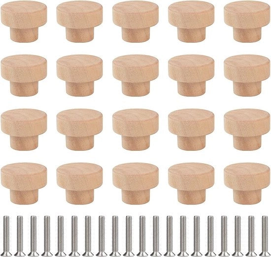 Knoppi per mobili, 20 pezzi, maniglie e pomelli in legno, maniglia in legno per cassetti, pomelli in legno, accessorio per arredamento per porta armadio, cassetto, armadio, scatola per scarpe, 35 x 25 mm