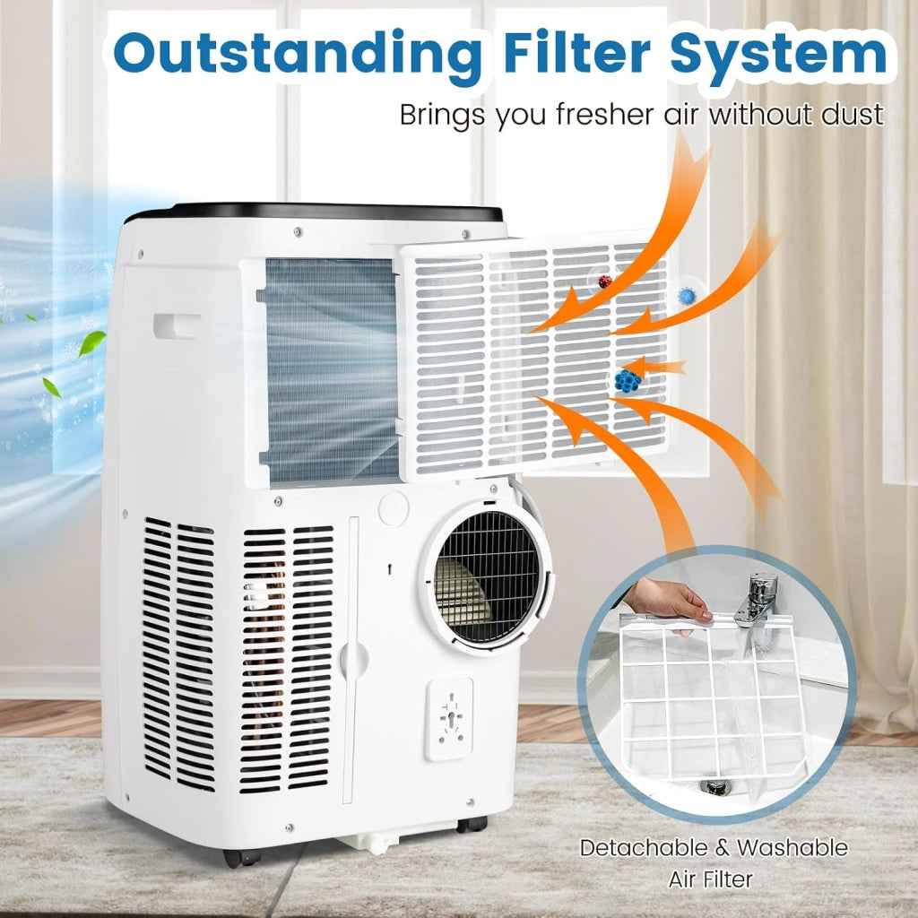 Condizionatore Portatile con Evacuazione, Climatizzatore Portatile 4 in 1 Ventilatore & Deumidificatore & Raffreddatore & Riscaldamento, 3 Modalità di Controllo Intelligente, Timer (14000BTU)
