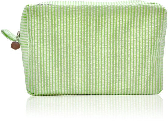 Tas cosmetica per donne, grande capacità, borsa trasportabile a strisce, borsa da toeletta per donne, borsa da toeletta con ampia apertura (verde)