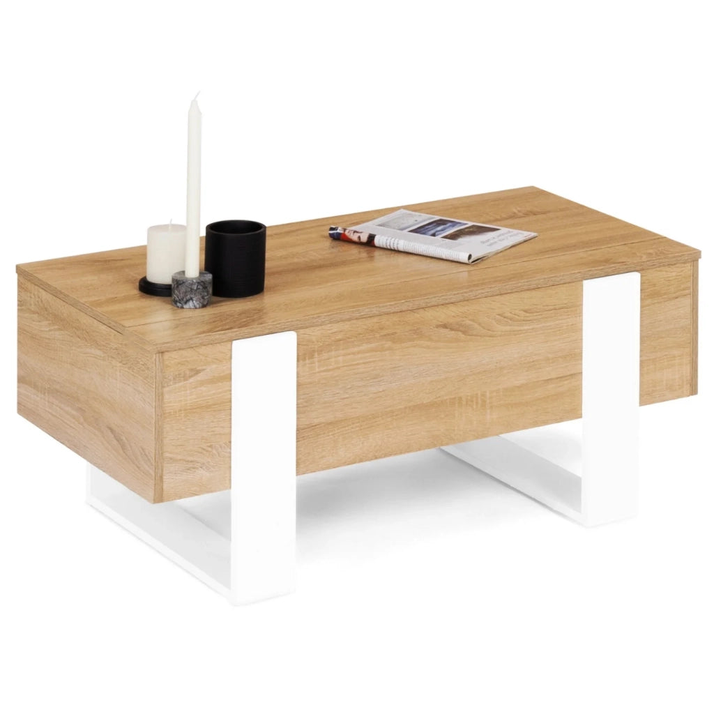 IDMarket - Tavolino rettangolare alzabile PHOENIX in legno e bianco