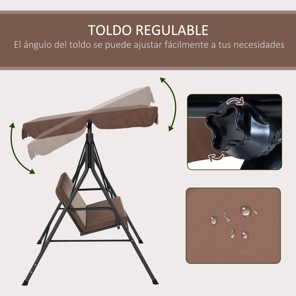 Altalena da Giardino 3 Posti con Toldo ¨C Zephmum ¨C Marrone 172x110x153 cm