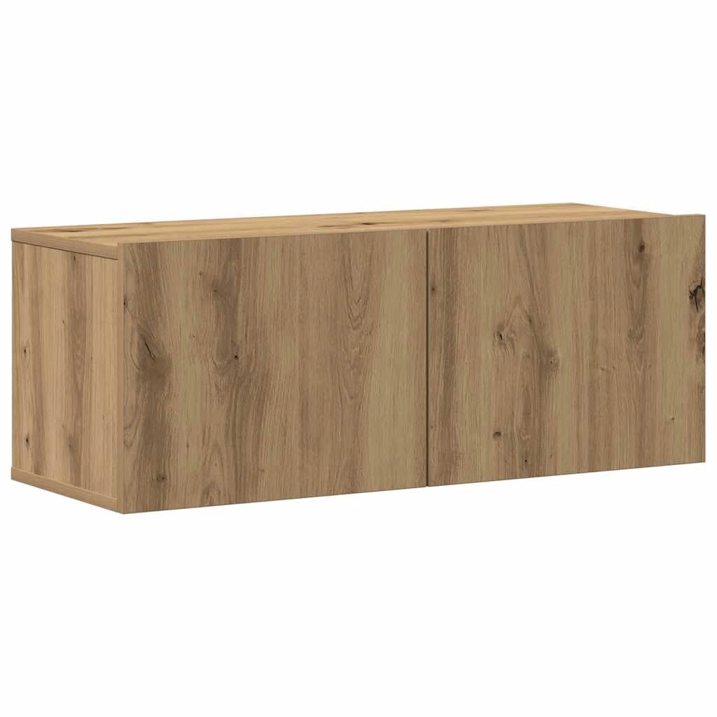 Set di 4 moderni mobili porta TV a parete con ampio spazio contenitivo 80 x 30 x 30 cm realizzati in legno di rovere composito finitura artigianale 02_0055857
